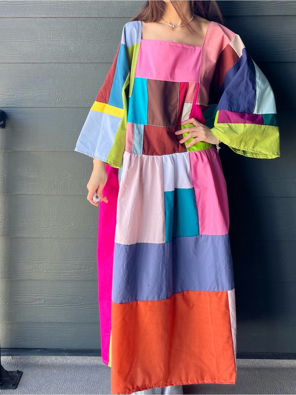 Handmade Quilted Patchwork Colorblock Dress SKU 05033 - Picture 15 of 16